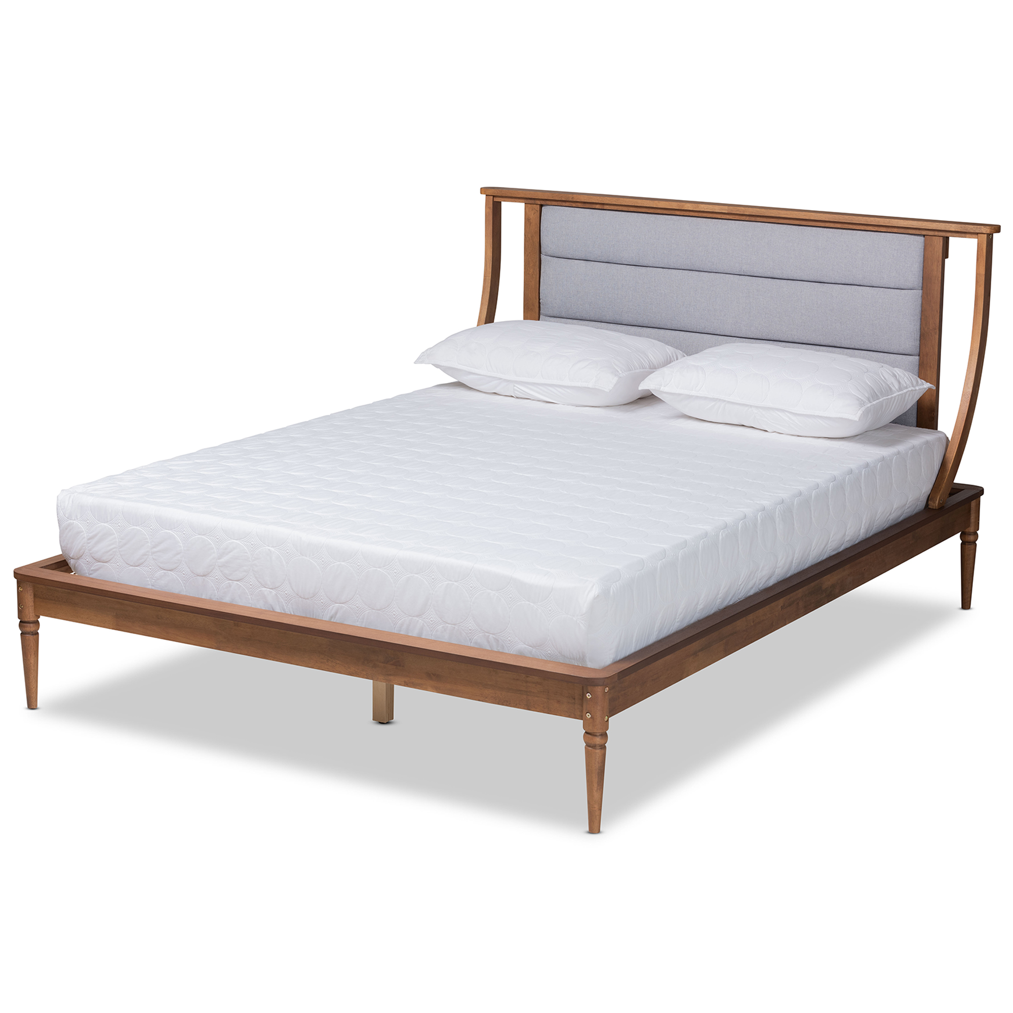 Baxton Studio Regis Modern and Contemporary Transitional Light Grey Fabric Upholstered and Walnut Brown Finished Wood Queen Size Platform Bed